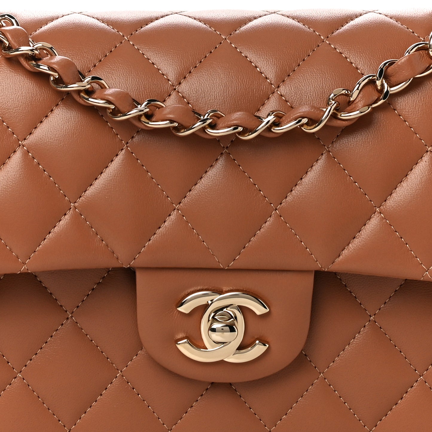 Lambskin Quilted Small Double Flap Brown