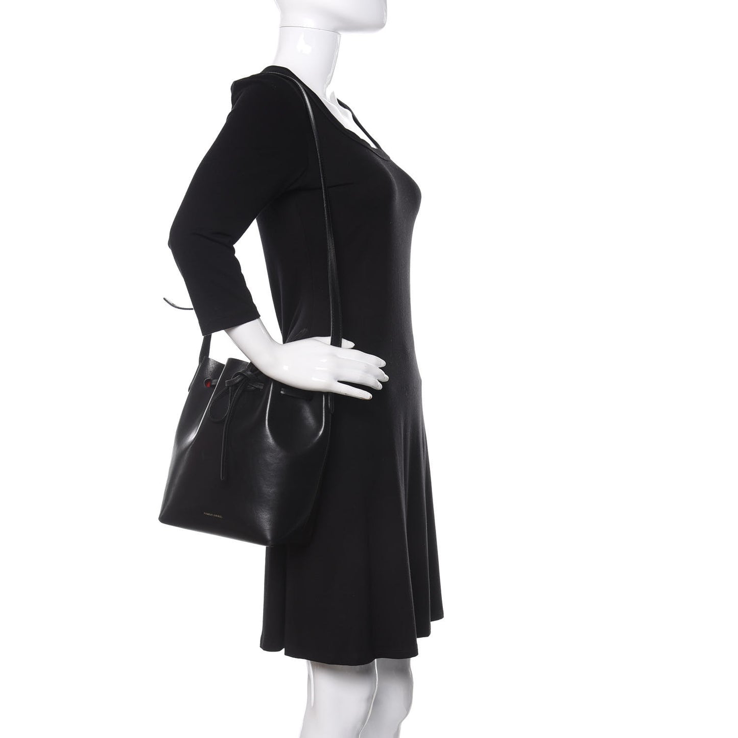 Vegetable Tanned Calfskin Mini Bucket Bag Black Flamma