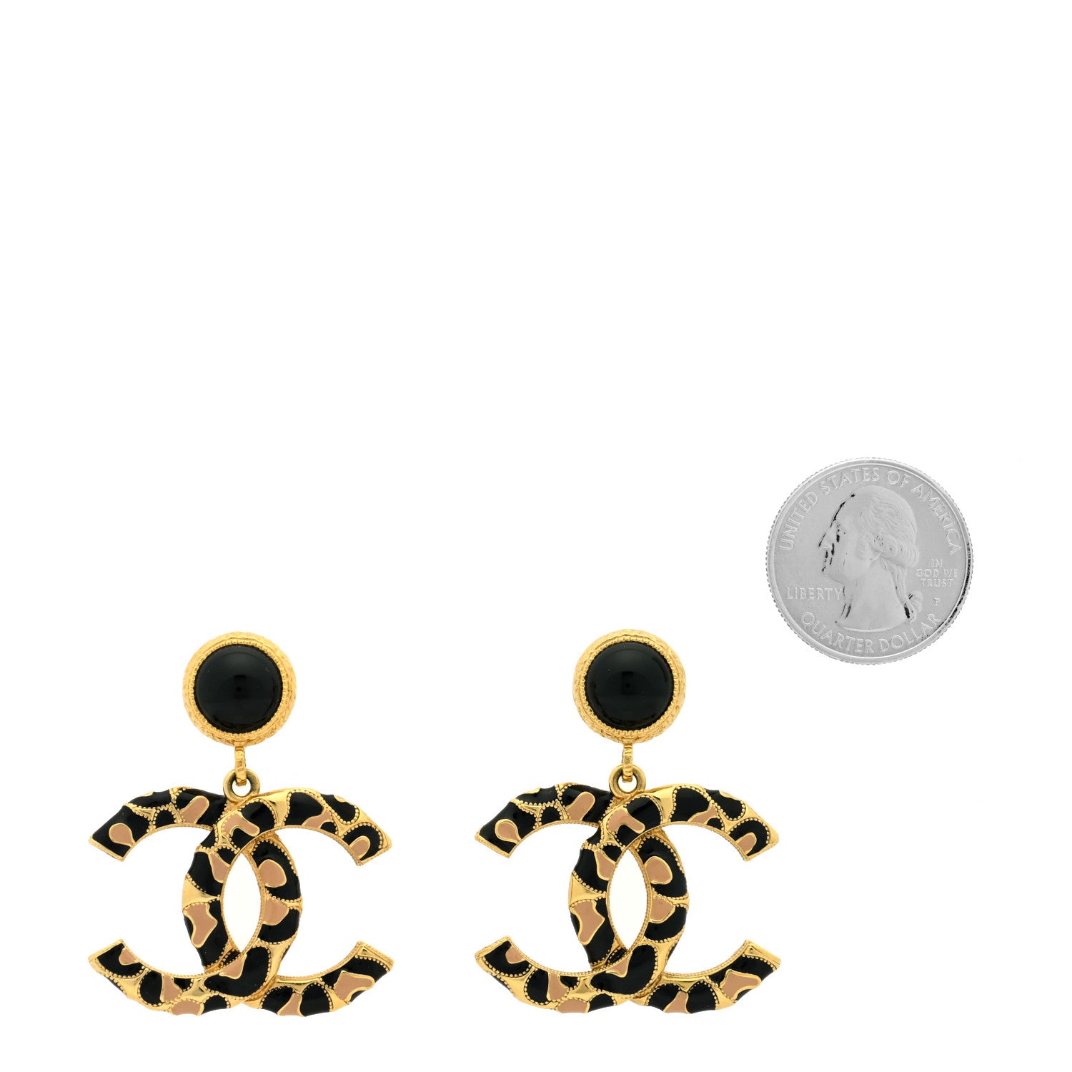 Chanel Metal Leopard Print CC Earrings Gold Black Beige 2 of 4