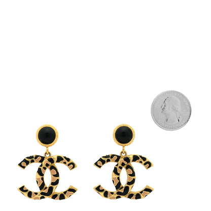 Chanel Metal Leopard Print CC Earrings Gold Black Beige 2 of 4