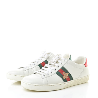 Gucci Calfskin Ayers Web Bee Embroidered Womens Ace Sneakers 38.5 White Green 3 of 14