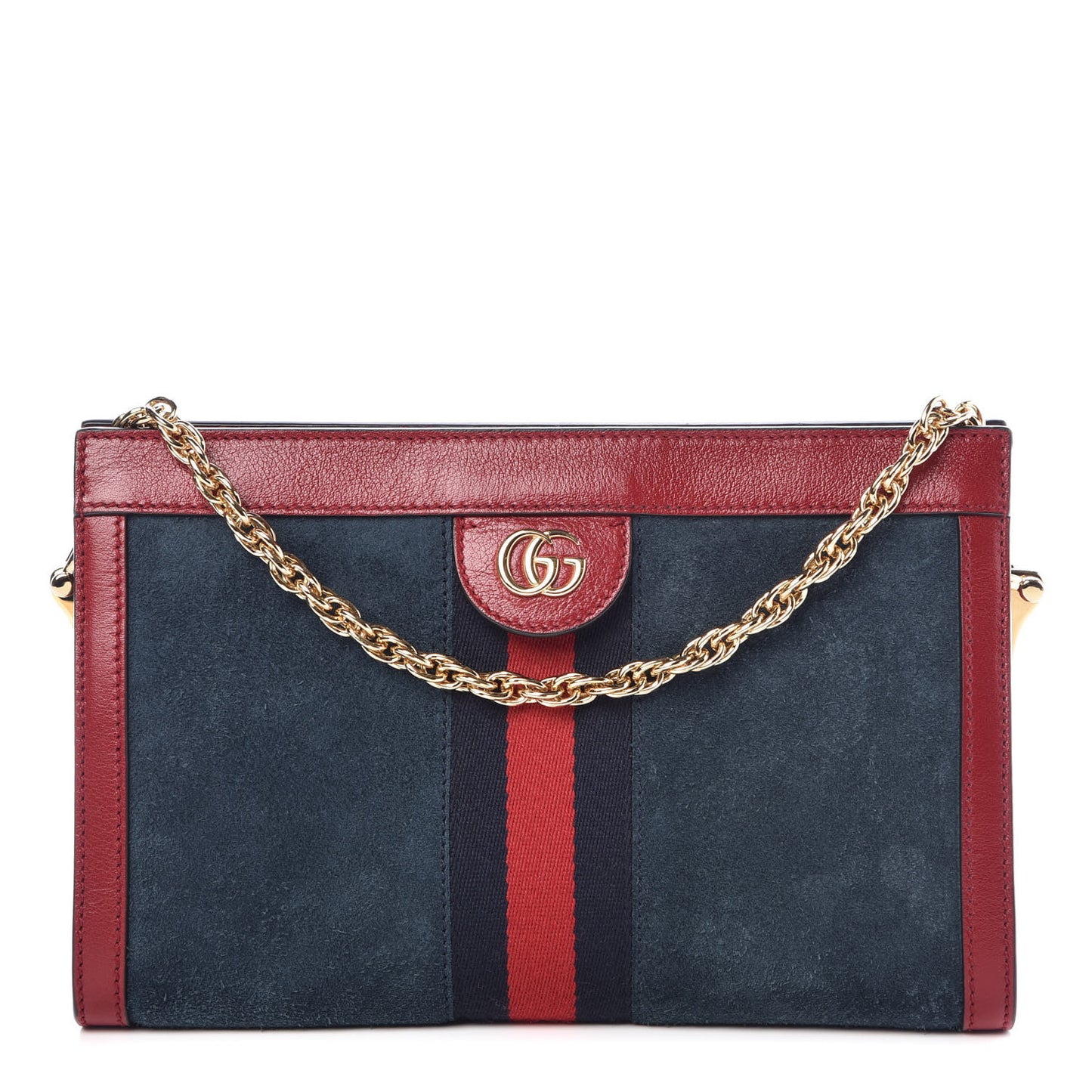 Suede Calfskin Web Small Ophidia Chain Shoulder Bag New Blue Romantic Cherry