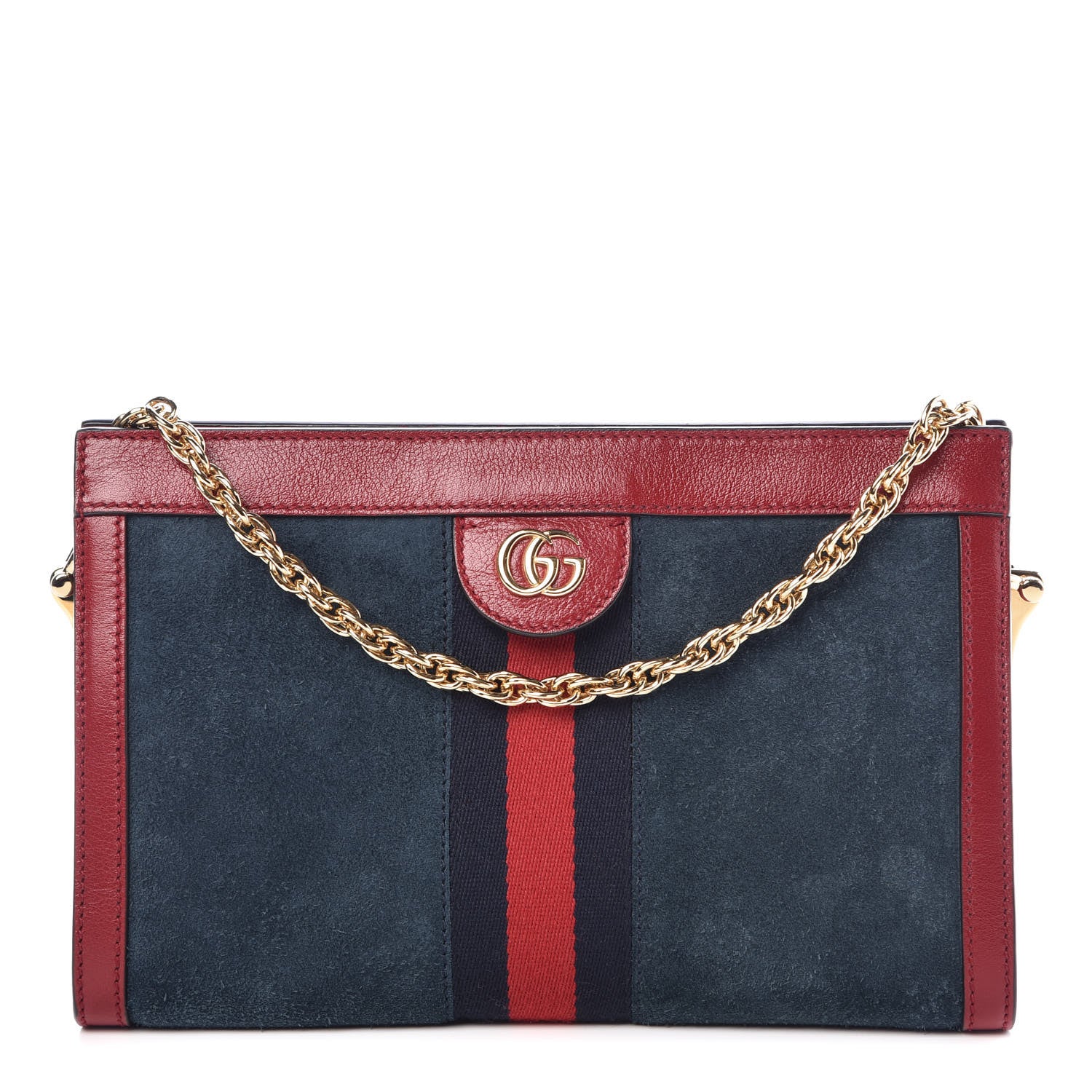 Gucci Suede Calfskin Web Small Ophidia Chain Shoulder Bag New Blue Romantic Cherry 2 of 8