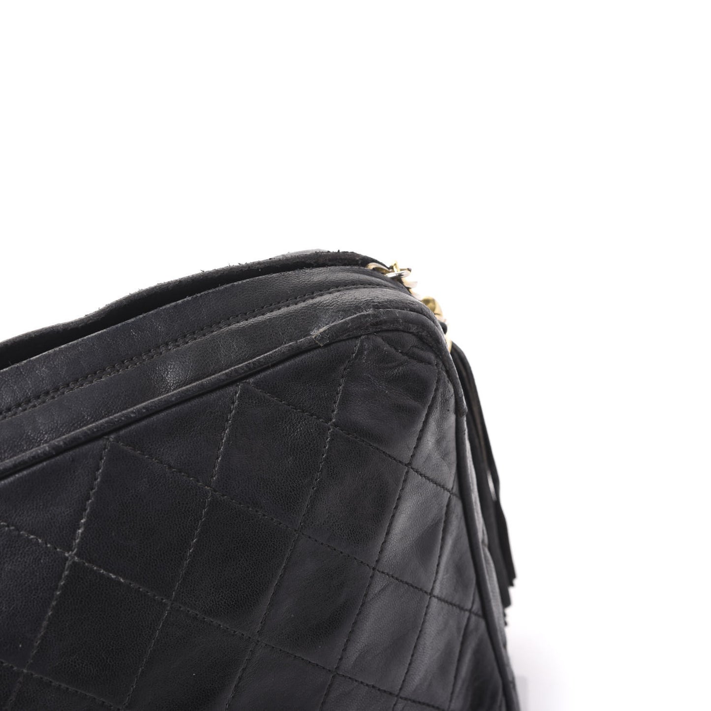 Lambskin Quilted CC Tassel Camera Case Black