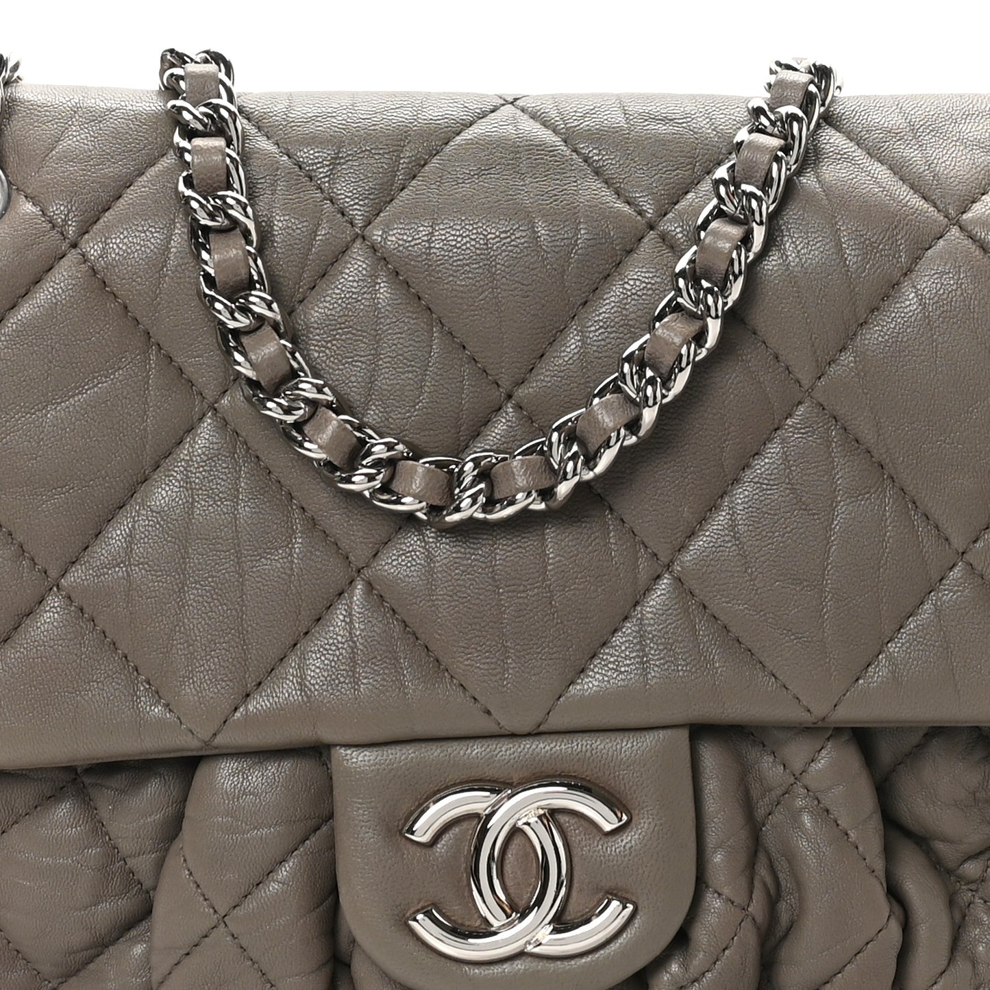 Washed Lambskin Quilted Medium Chain Around Messenger Taupe