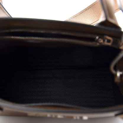 Prada Saffiano Cuir Calfskin Small Monochrome Top Handle Tote Quarzo Mordo 5 of 13