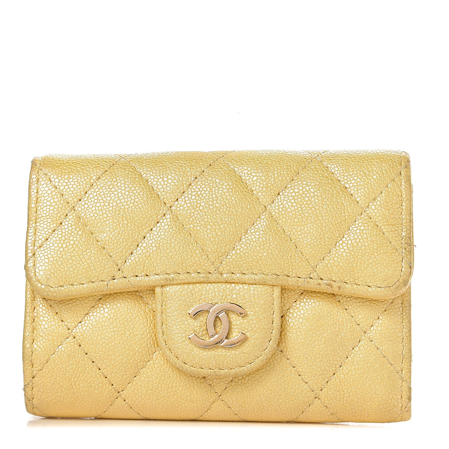 Iridescent Caviar Quilted Classic 4 Key Holder Wallet Yellow