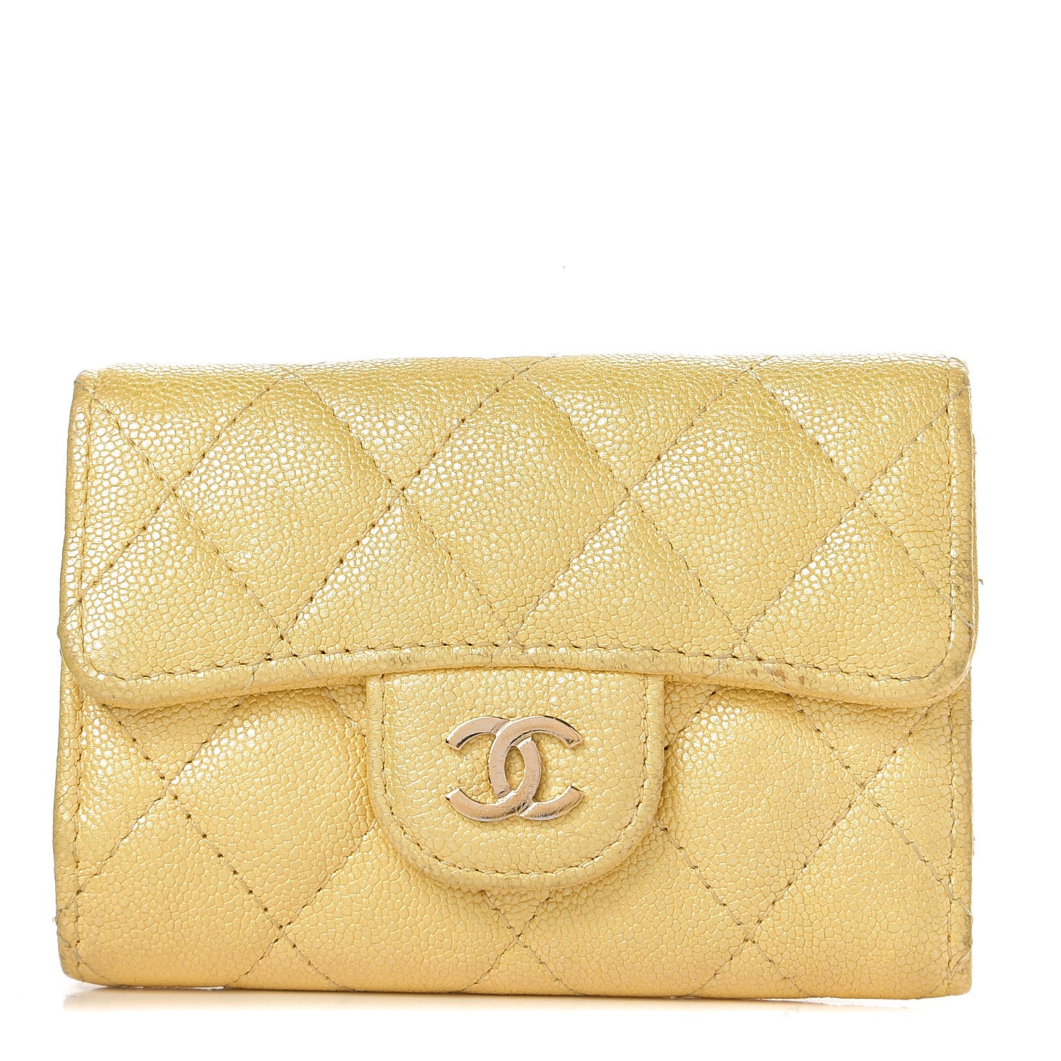 Chanel Iridescent Caviar Quilted Classic 4 Key Holder Wallet Yellow 1 of 11