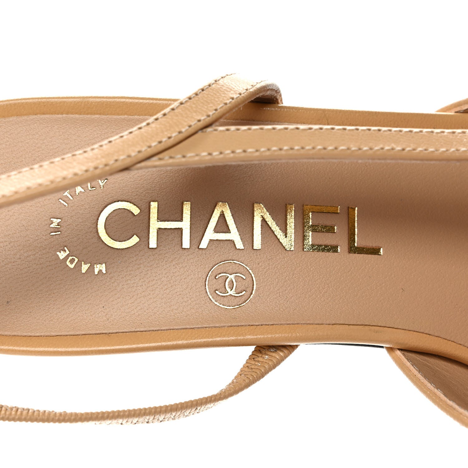Chanel Goatskin Grosgrain Cap Toe CC Slingback Pumps 37 Beige Black 7 of 8