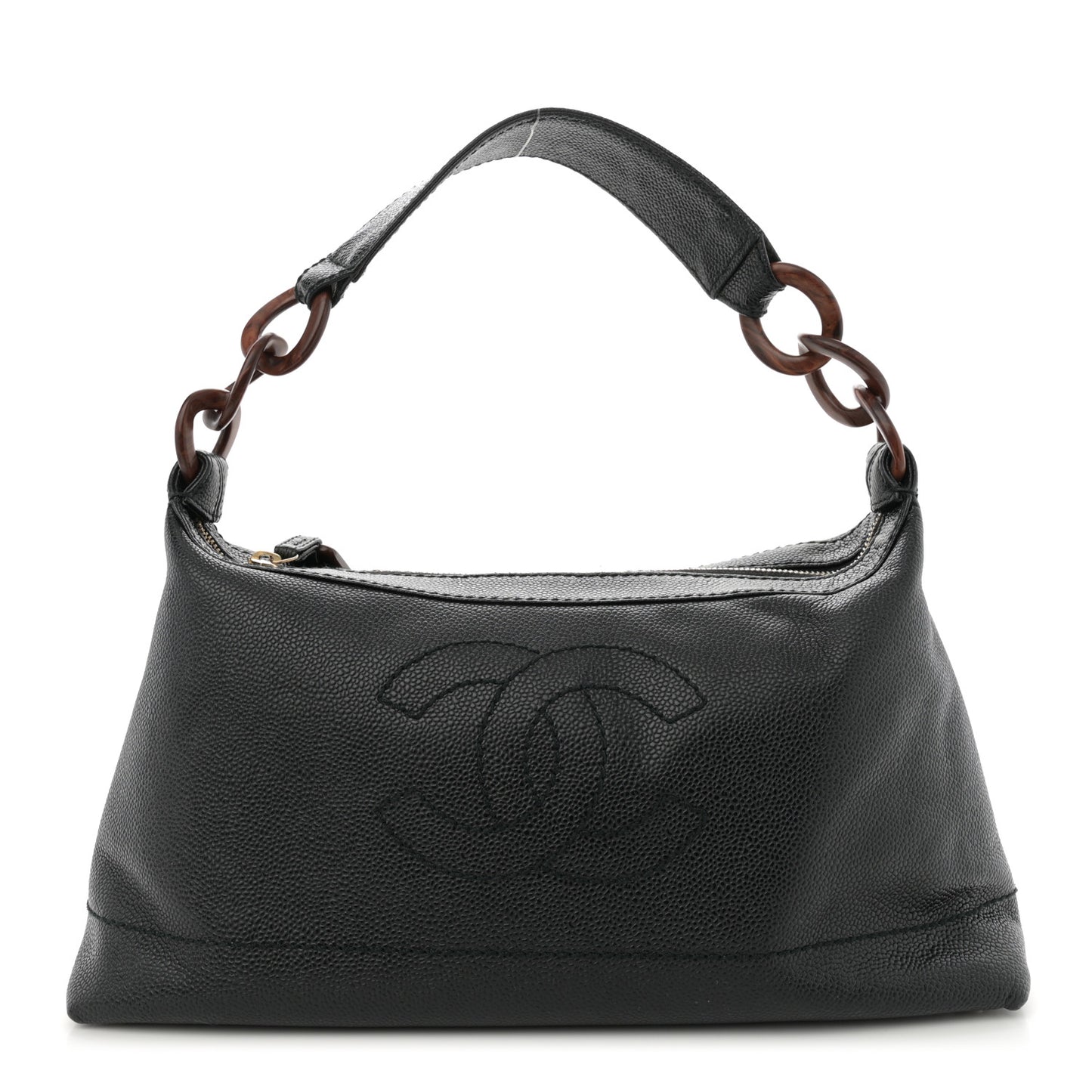 Caviar CC Wood Chain Hobo Black