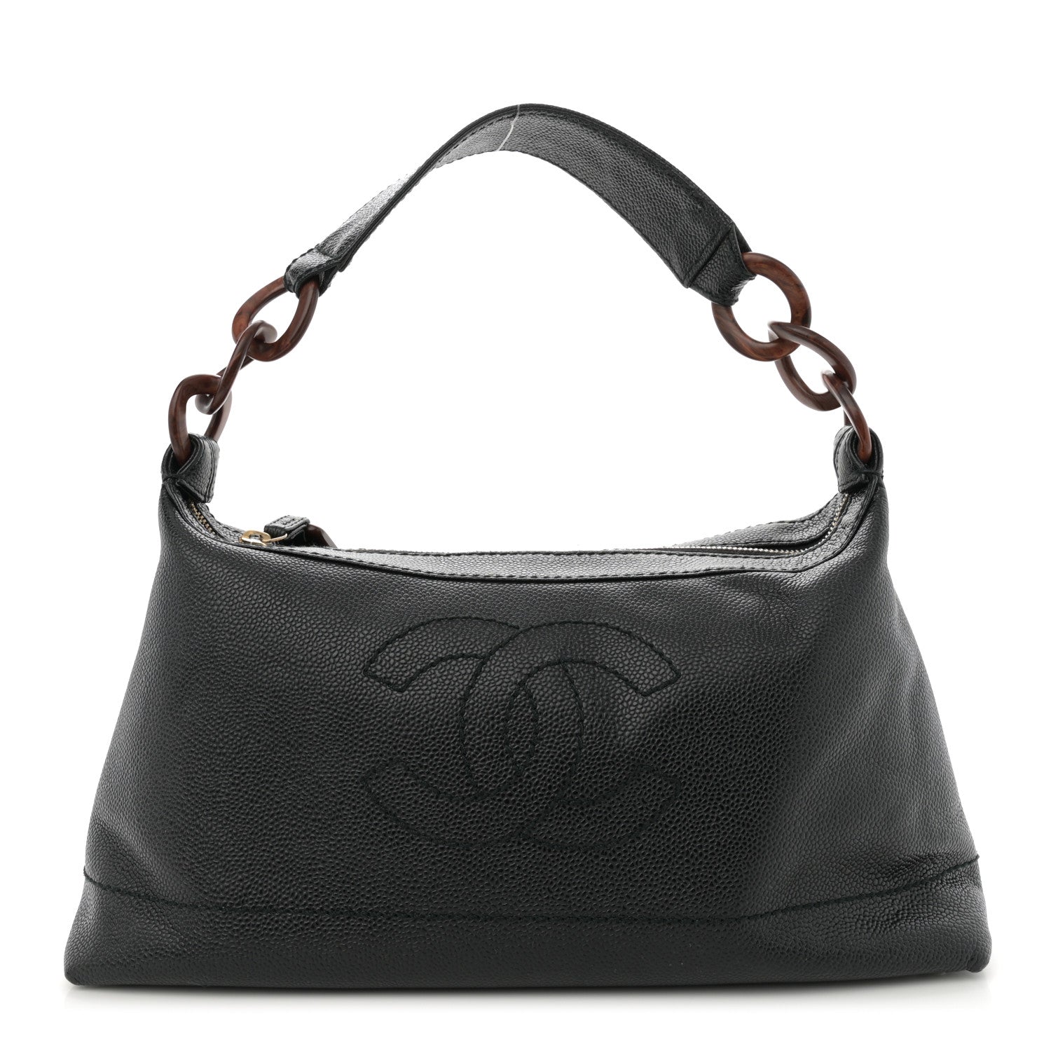 Chanel Caviar CC Wood Chain Hobo Black 1 of 12