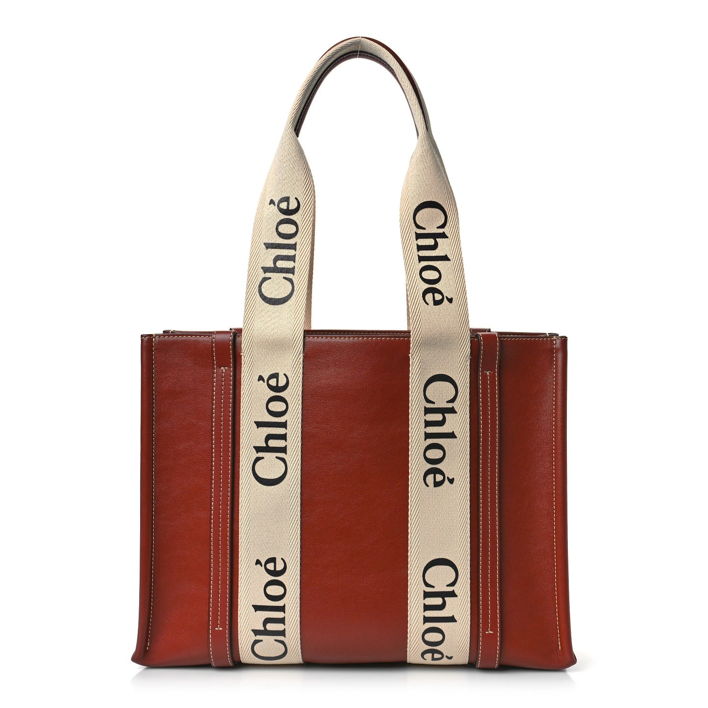 Calfskin Medium Woody Ribbon Tote Sepia Brown