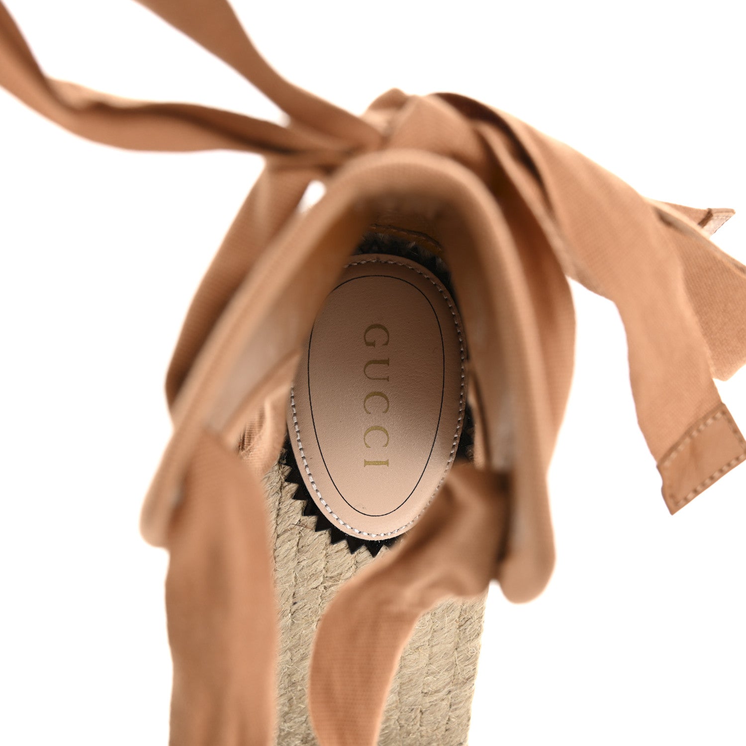 Gucci Canvas Damita GG Eyelet Espadrille Wedge Sandals 38 Blondie Cognac 7 of 11