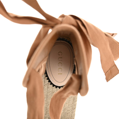 Gucci Canvas Damita GG Eyelet Espadrille Wedge Sandals 38 Blondie Cognac 7 of 11
