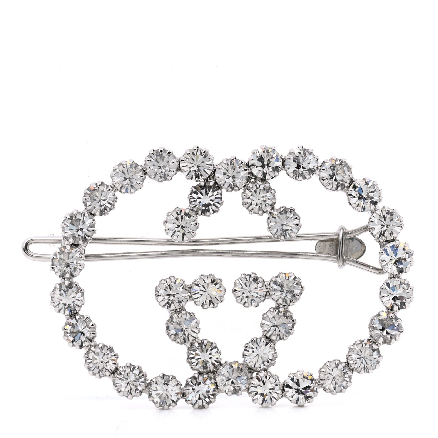 Crystal Interlocking G Hair Clip Silver