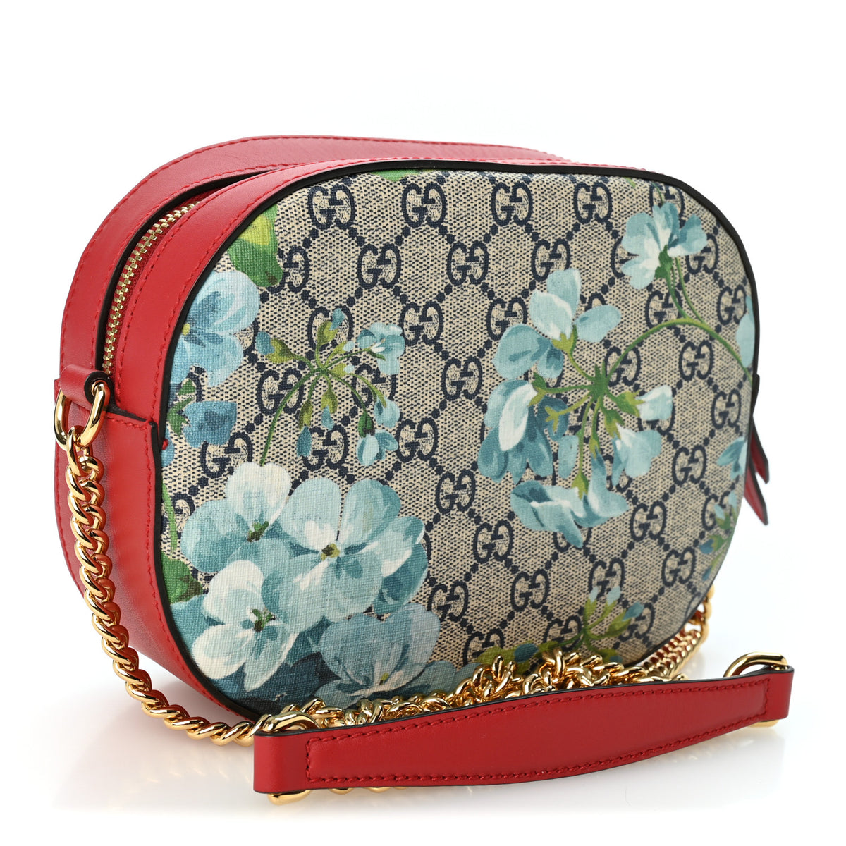 GG Supreme Monogram Blooms Mini Chain Shoulder Bag Beige Blue Navy Hibiscus Red