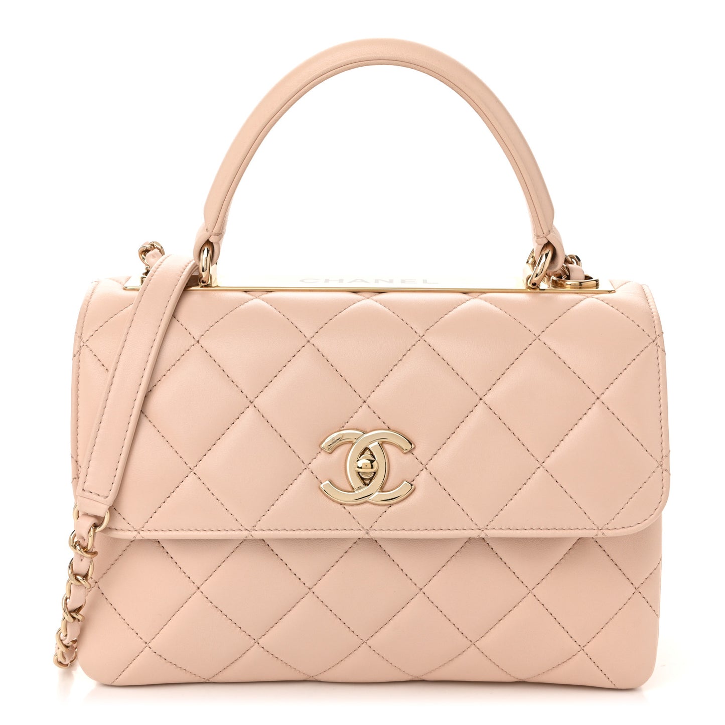 Lambskin Quilted Small Trendy CC Dual Handle Flap Bag Light Beige
