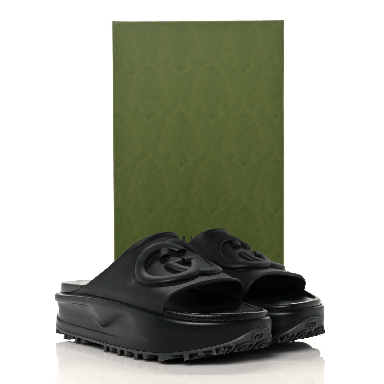 Gucci Soft Rubber Womens Interlocking G Platform 42mm Slide Sandals 41 Black 9 of 9