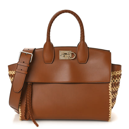 Salvatore Ferragamo Calfskin Raffia Woven Large The Studio Bag Sella 1 of 11