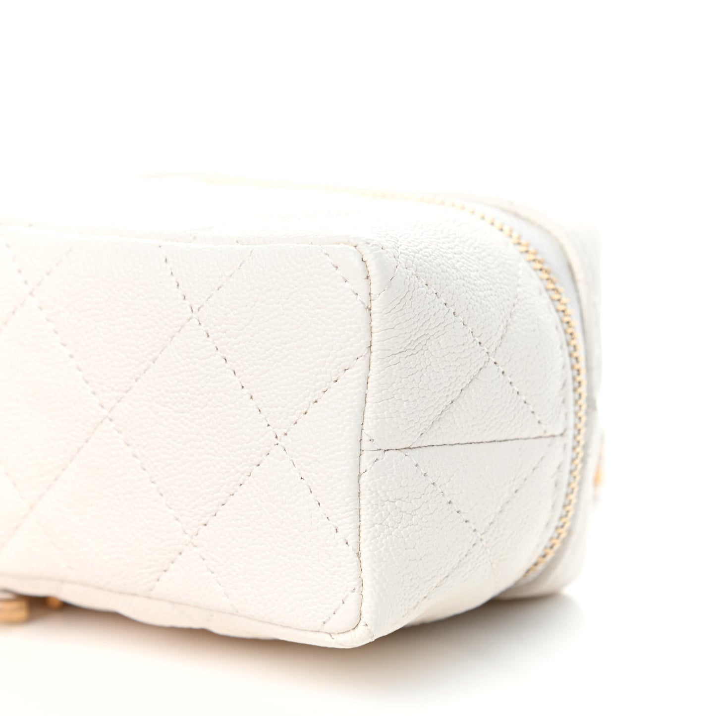 Caviar Quilted Mini Top Handle Vanity With Chain White