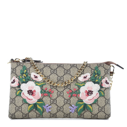 Gucci GG Supreme Monogram Embroidered Flower Chain Wrist Wallet 1 of 10