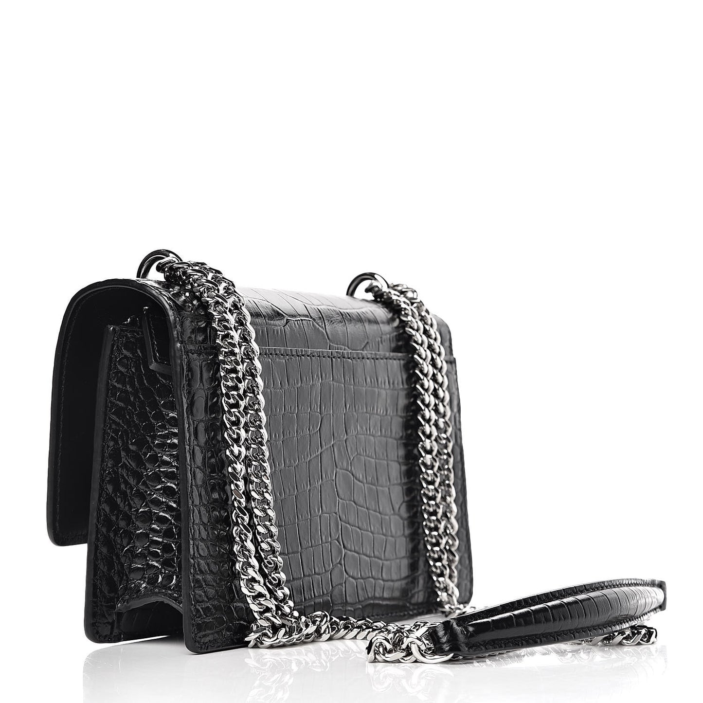 Calfskin Crocodile Embossed Monogram Sunset Chain Wallet Black
