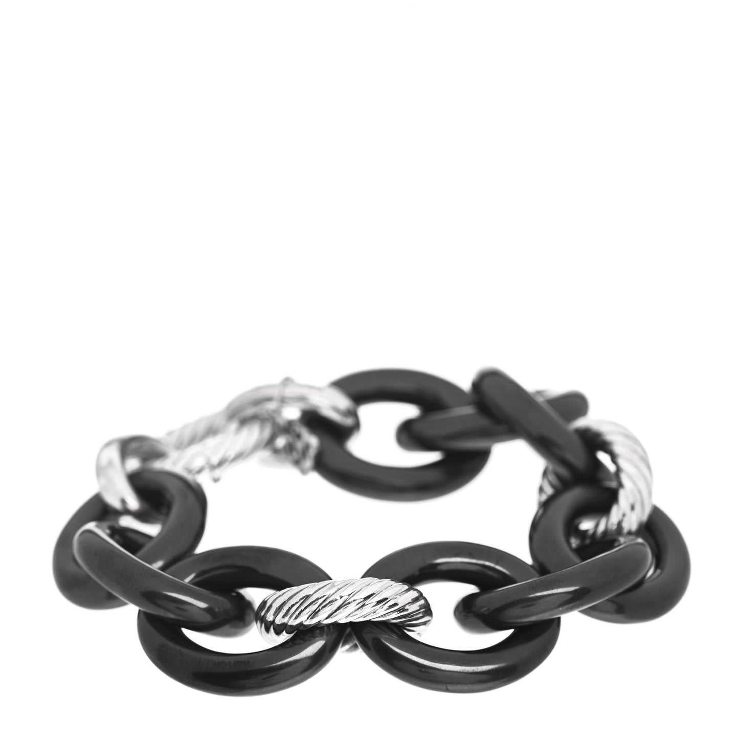Sterling Silver Black Ceramic 17mm Extra Large Oval Link Bracelet