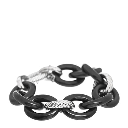 David Yurman Sterling Silver Black Ceramic 17mm Extra Large Oval Link Bracelet 1 of 4
