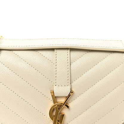 Saint Laurent Grain De Poudre Textured Mixed Matelasse Medium Triquilt Monogram Satchel Crema Soft 7 of 10