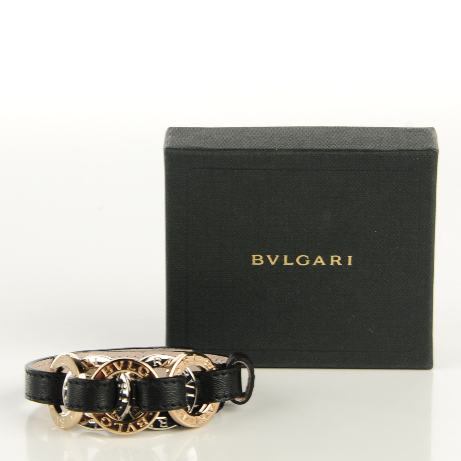 Bulgari Calfskin Circular Panel Bracelet Black Gold Silver 3 of 6