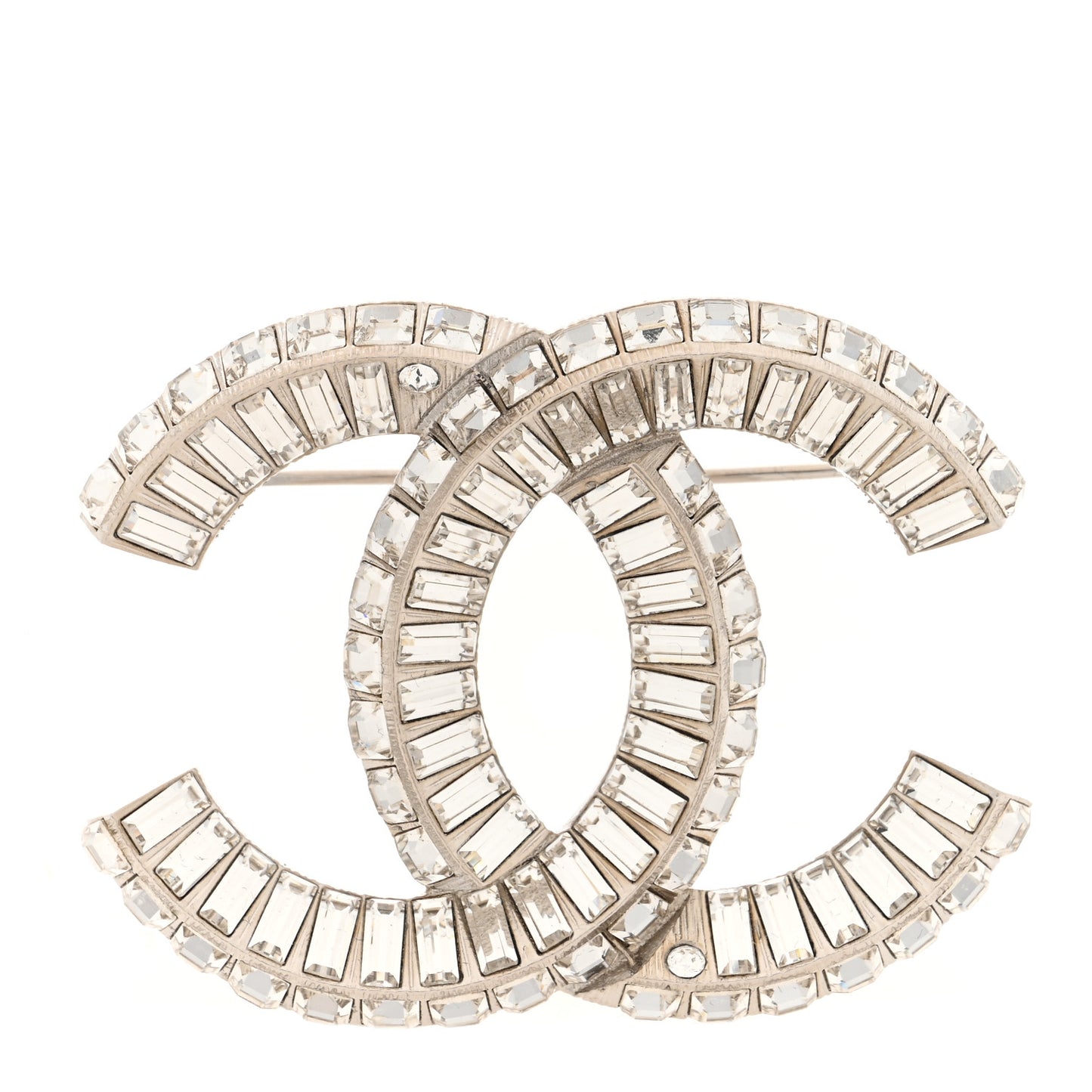 Baguette Crystal CC Brooch Silver