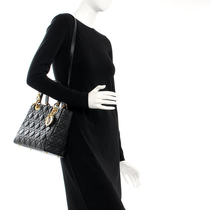 Christian Dior Lambskin Cannage Medium Lady Dior Black 2 of 10