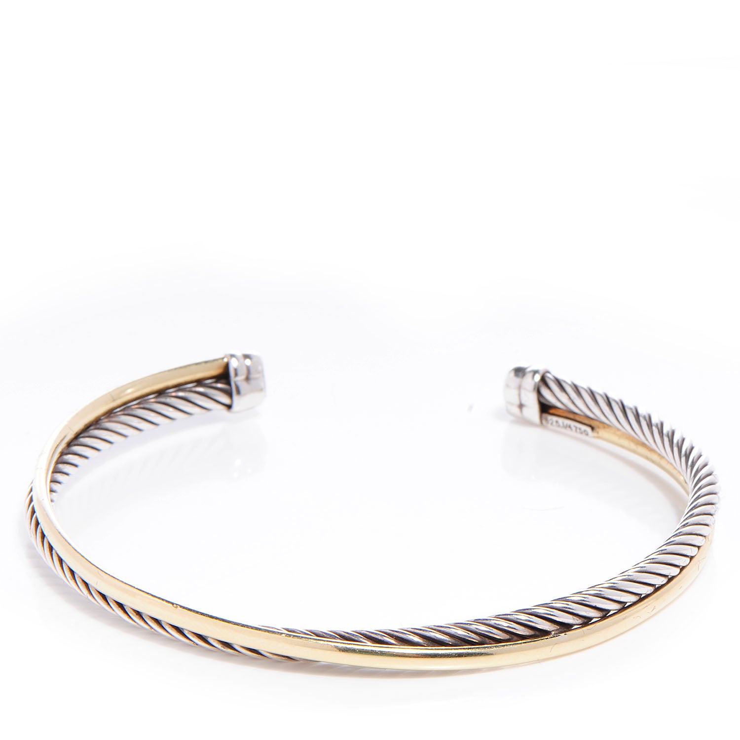 David Yurman Sterling Silver 18K Yellow Gold 3mm Crossover Cuff Bracelet 1 of 5