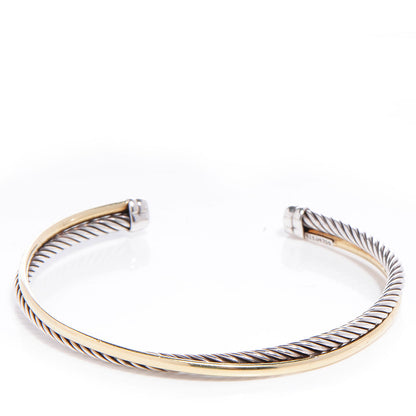David Yurman Sterling Silver 18K Yellow Gold 3mm Crossover Cuff Bracelet 1 of 5