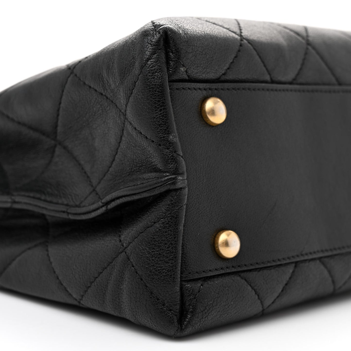 Lambskin Quilted Signature Plate Large Shopping Tote Black