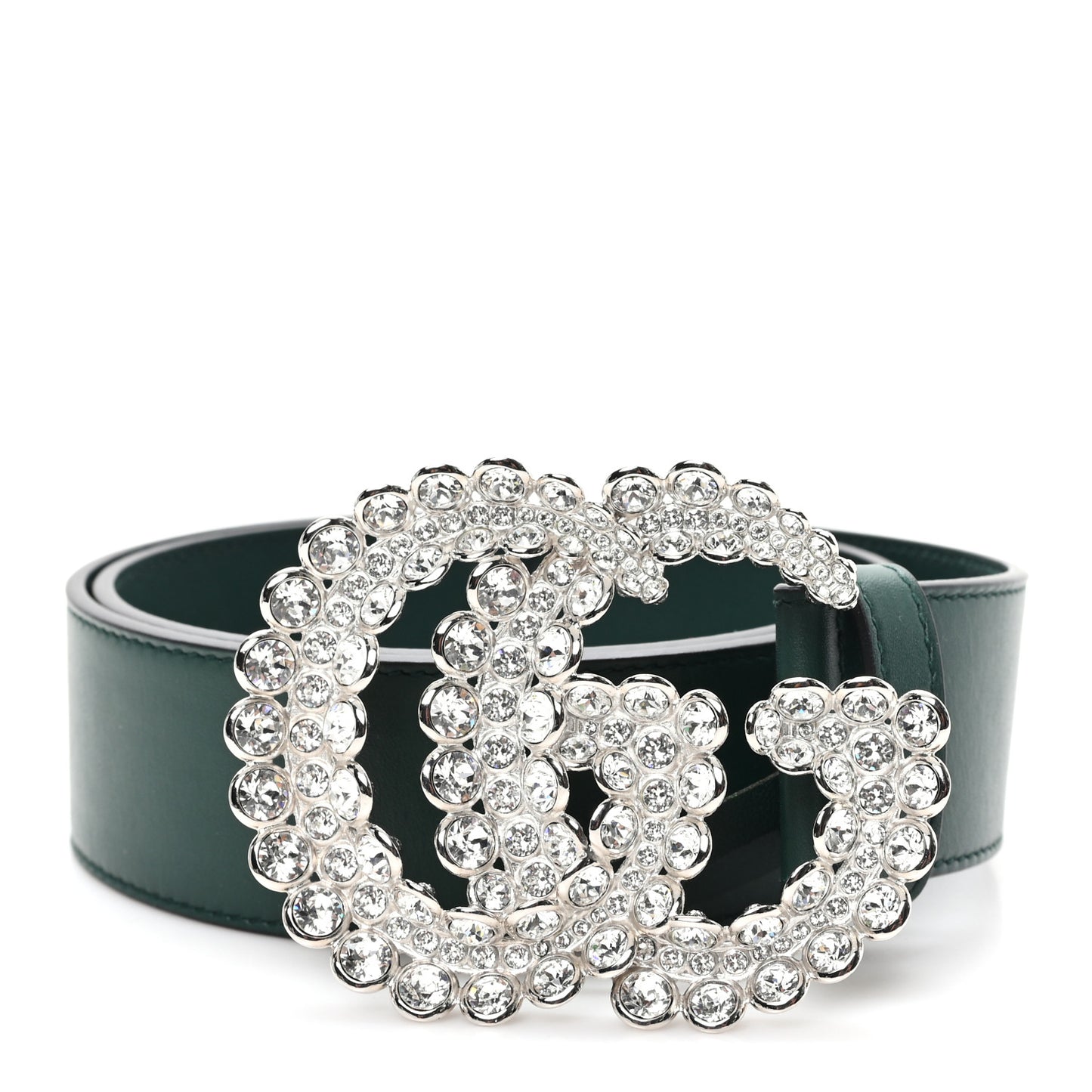Calfskin Crystal Double G 40mm Belt 80 32 Emerald