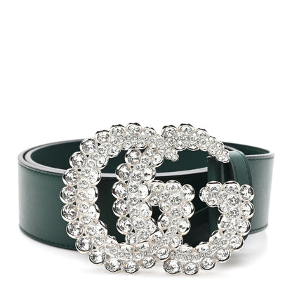 Gucci Calfskin Crystal Double G 40mm Belt 80 32 Emerald 1 of 4