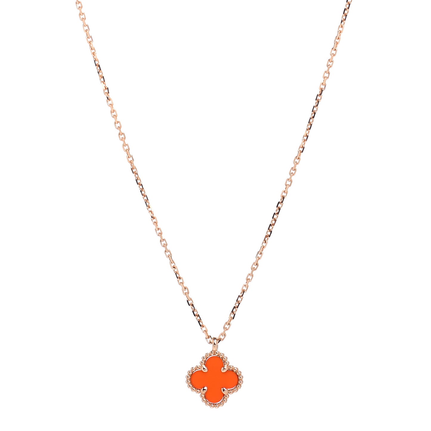 18K Rose Gold Carnelian Sweet Alhambra Pendant Necklace