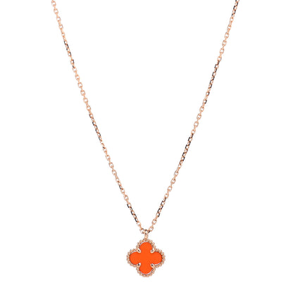 Van Cleef & Arpels 18K Rose Gold Carnelian Sweet Alhambra Pendant Necklace 1 of 6