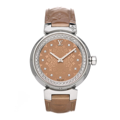 Louis Vuitton Stainless Steel Vernis Diamond 34mm Tambour Bijou Quartz Watch Beige 1 of 5