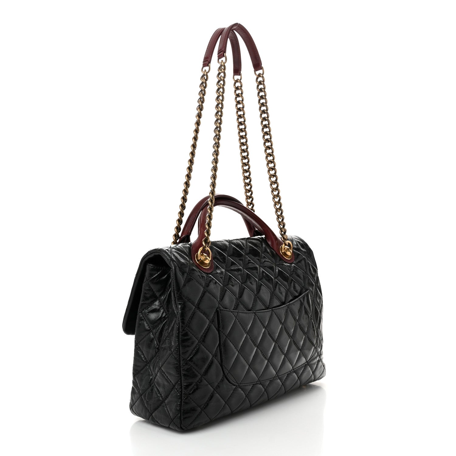 Chanel Glazed Calfskin Castle Rock Large Flap Black Burgundy 3 of 11