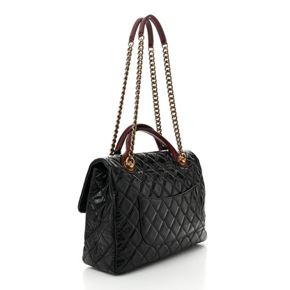 Chanel Glazed Calfskin Castle Rock Large Flap Black Burgundy 3 of 11