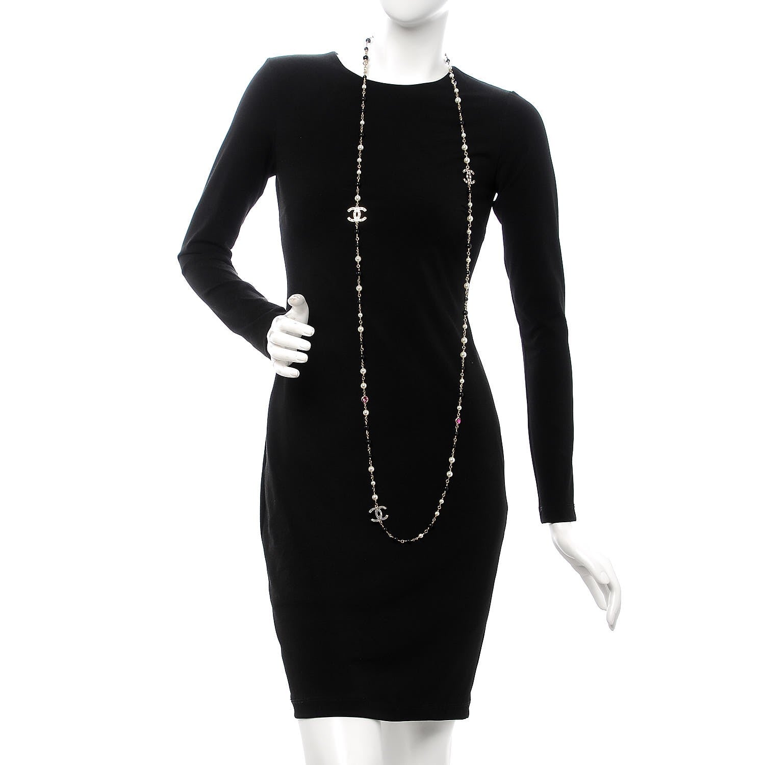 Chanel Pearl Bead Enamel CC Long Necklace Black Gold 2 of 5