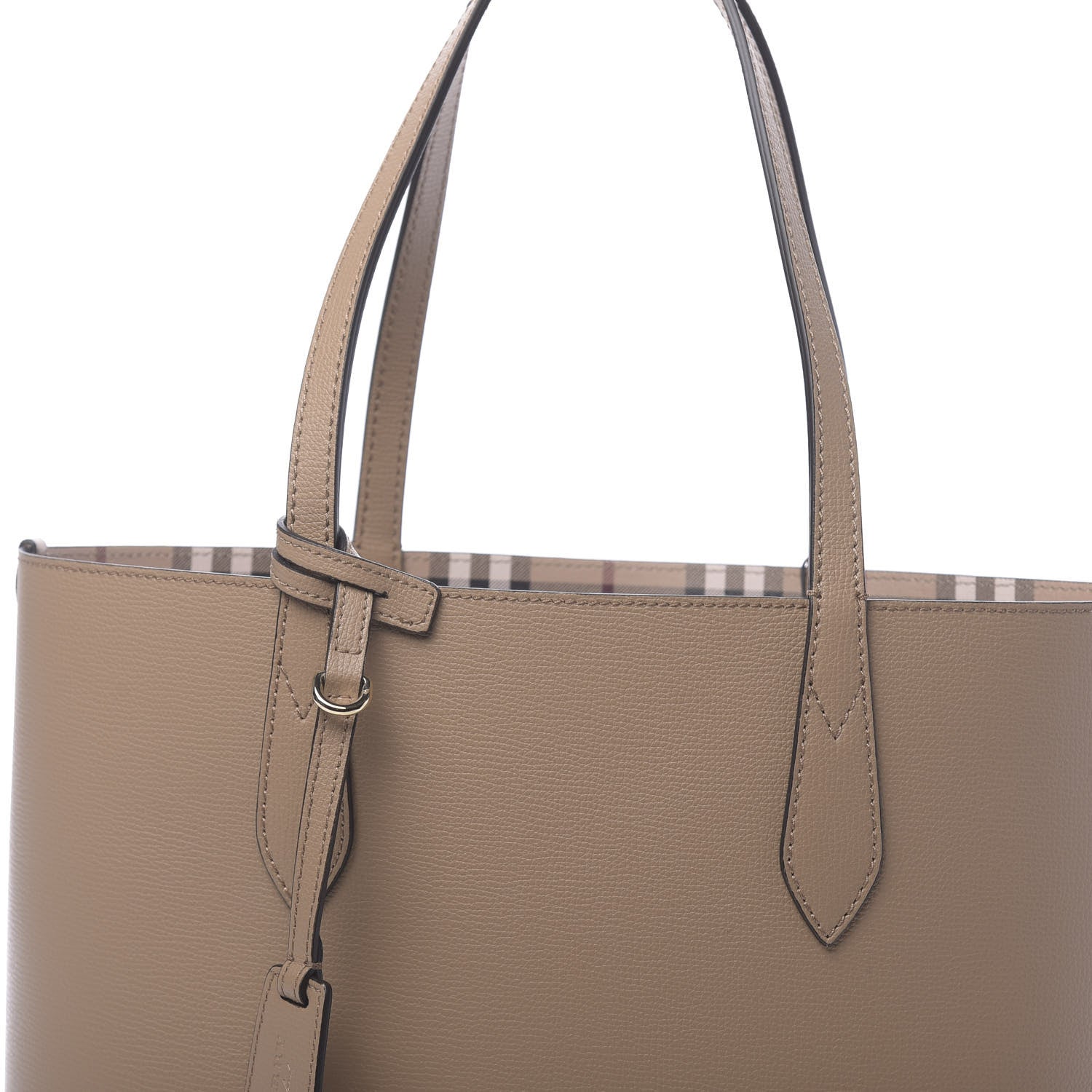 Burberry Grainy Calfskin Haymarket Check Small Reversible Tote Mid Camel 13 of 16