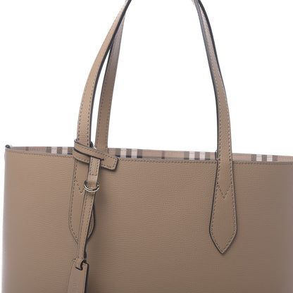 Burberry Grainy Calfskin Haymarket Check Small Reversible Tote Mid Camel 13 of 16
