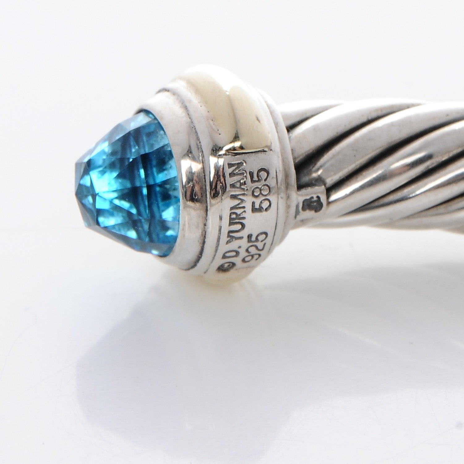 David Yurman Sterling Silver 14K Yellow Gold Blue Topaz 7mm Cable Classics Bracelet 4 of 4