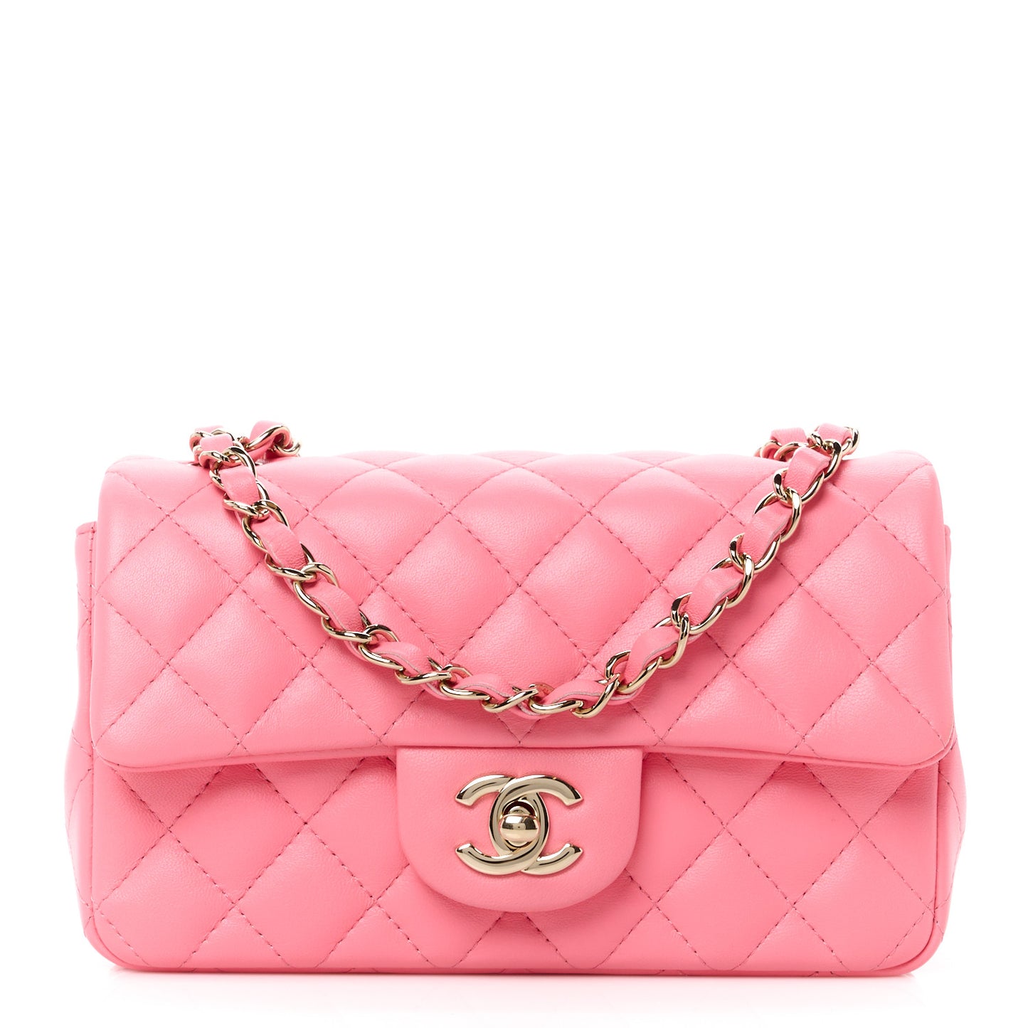 Lambskin Quilted Mini Rectangular Flap Pink