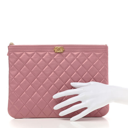 Chanel Metallic Lambskin Quilted Medium Boy Cosmetic Case Pink 2 of 7