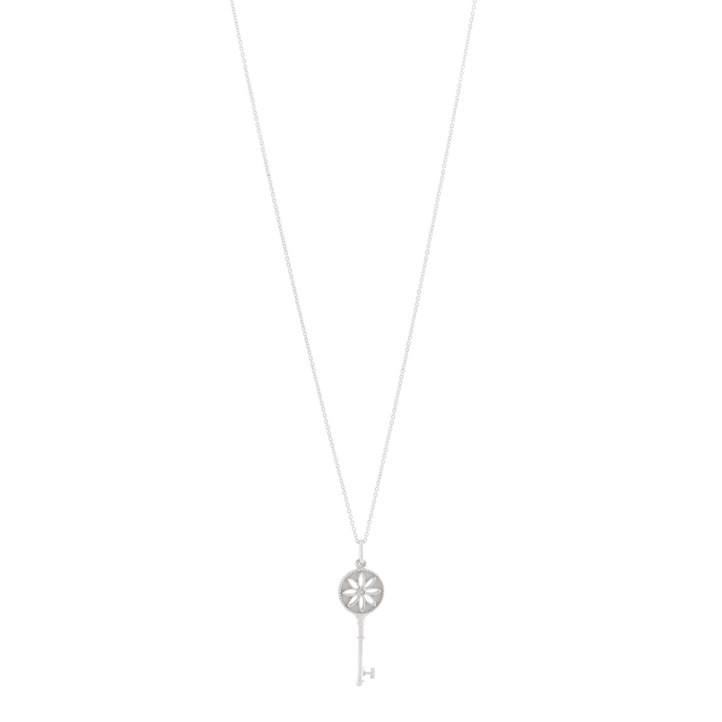 Sterling Silver Diamond Small Daisy Key Pendant Necklace