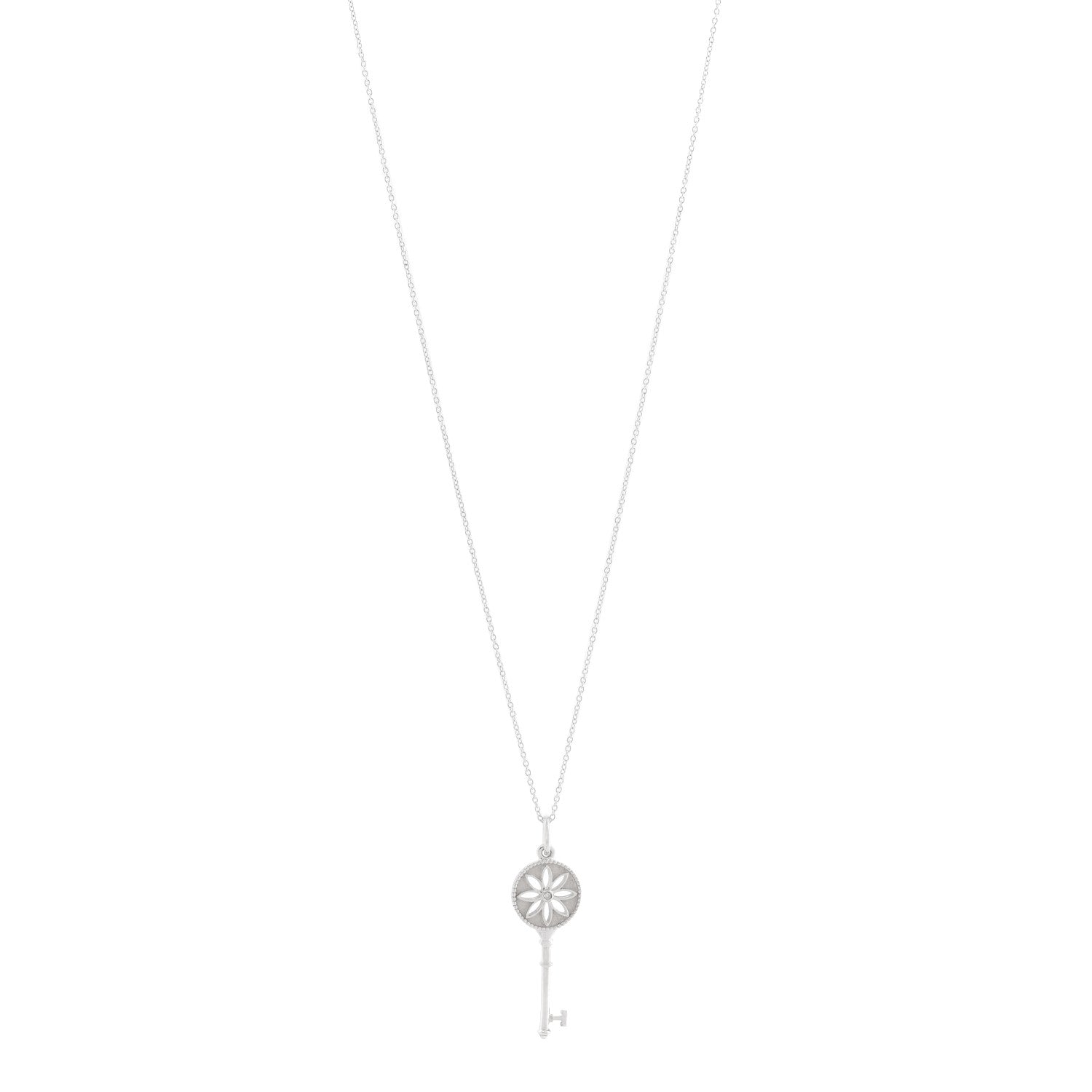 Tiffany Sterling Silver Diamond Small Daisy Key Pendant Necklace 1 of 7